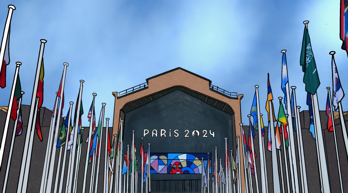 Representing the countries of the hundreds of athletes competing in the Paris 2024 Olympic Games, flags fly high in front of the Olympic Village. 