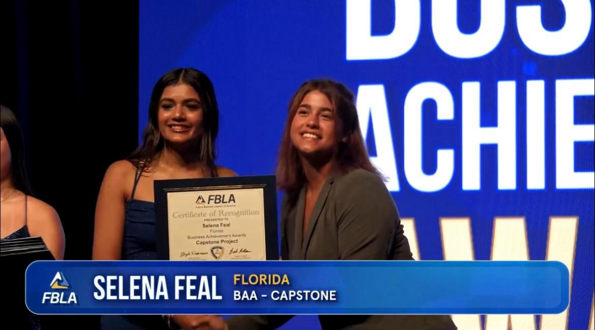 Junior Selena Feal received a Certificate of Recognition, representing Florida, with her S.T.E.P.S. Adelante Capstone Project Entrepreneurial Achievement Award.