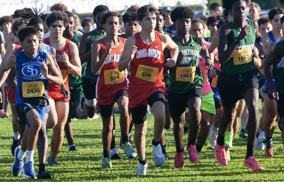 The 4a and 3a JV boys race commenced at 8:35 a.m., the Gables team was led by Santiago Rodriguez with a time of 19:57.67