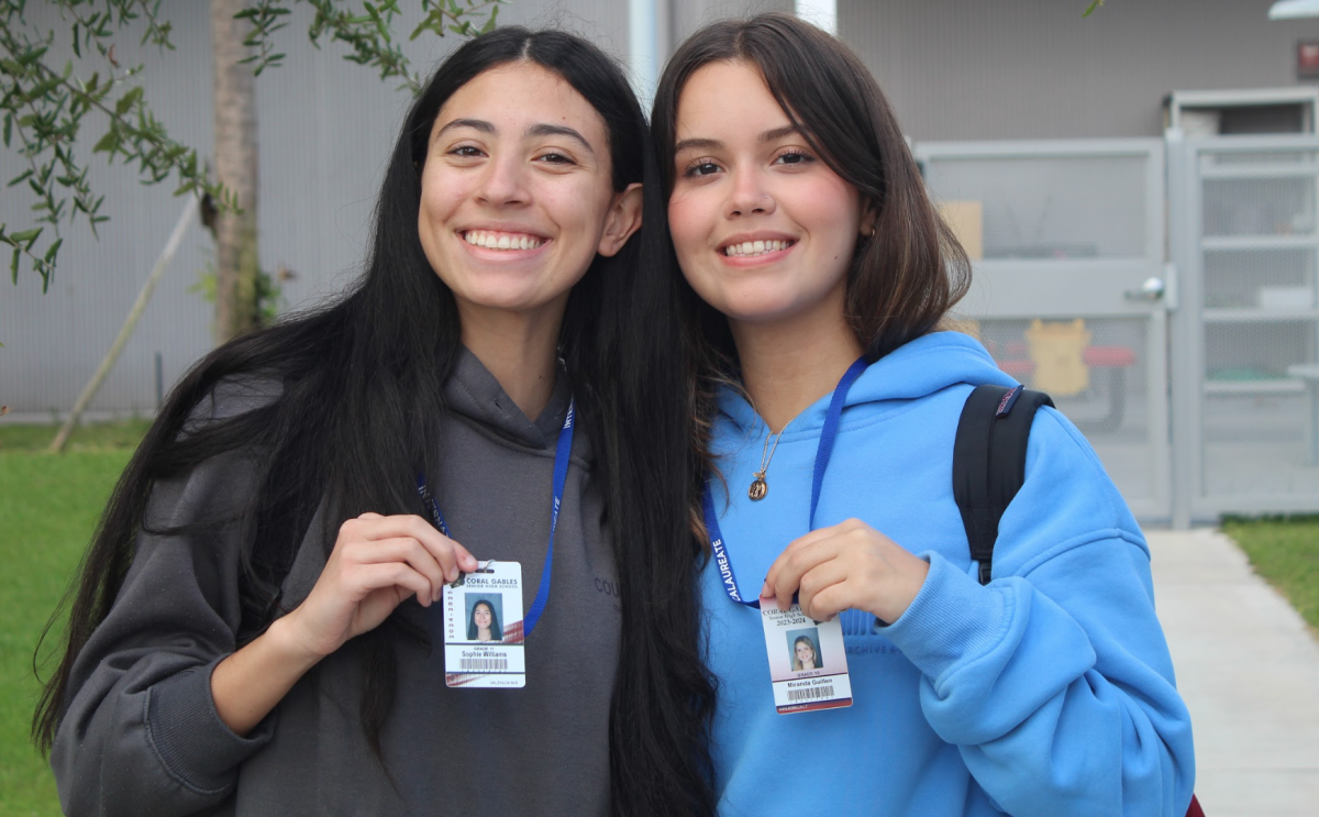 Gables students show off their student ID's and academy colored lanyards. Student ID's promote academy pride and enhance security. 